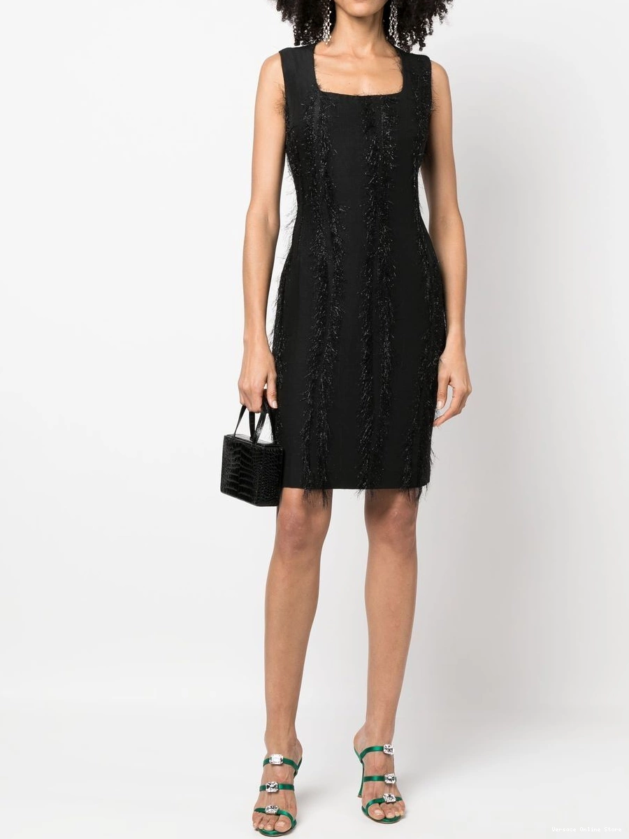 Affordable dress metallic-threading Women Versace fringed 0704